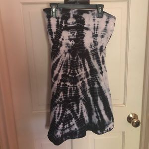 Blue and White Tye Dye Mini Strapless Dress